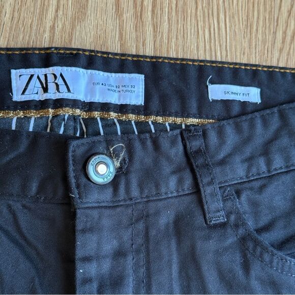 Zara skinny fit Black cotton blend 5 pockets pants Men size 32 - Picture 2 of 10